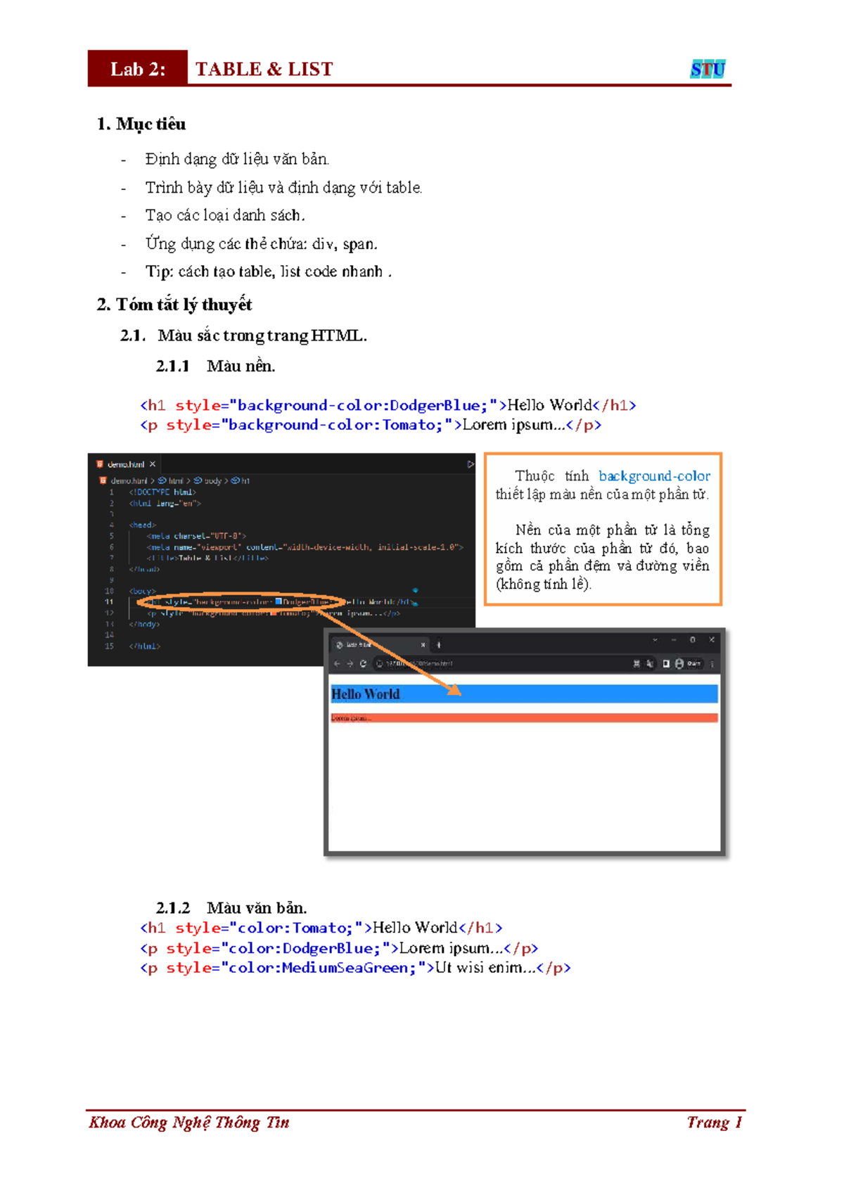 Lab 2: Formatting Data with Tables and Lists in HTML - Studocu