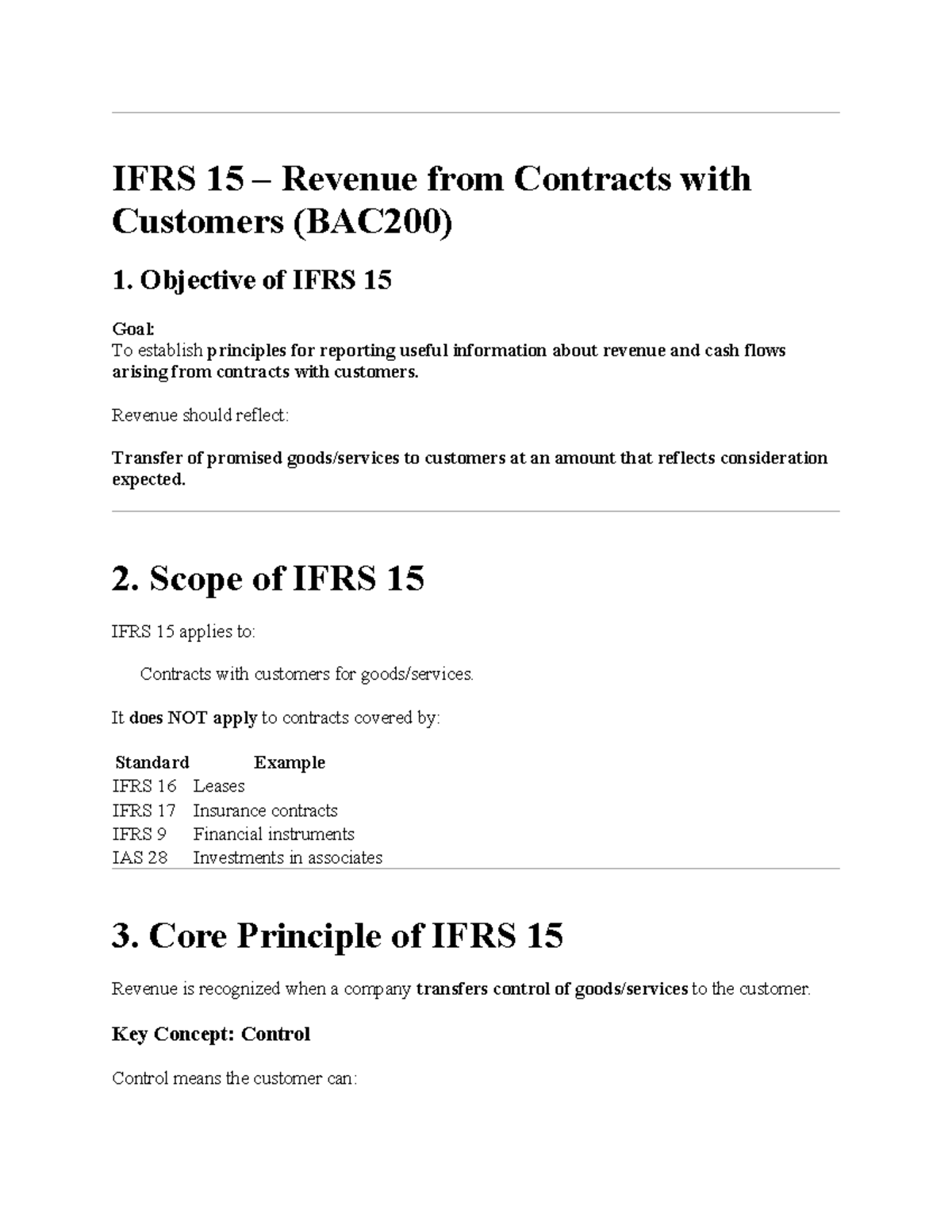 BAC200 Final Exam Notes - IFRS 15 Revenue Recognition - Studocu