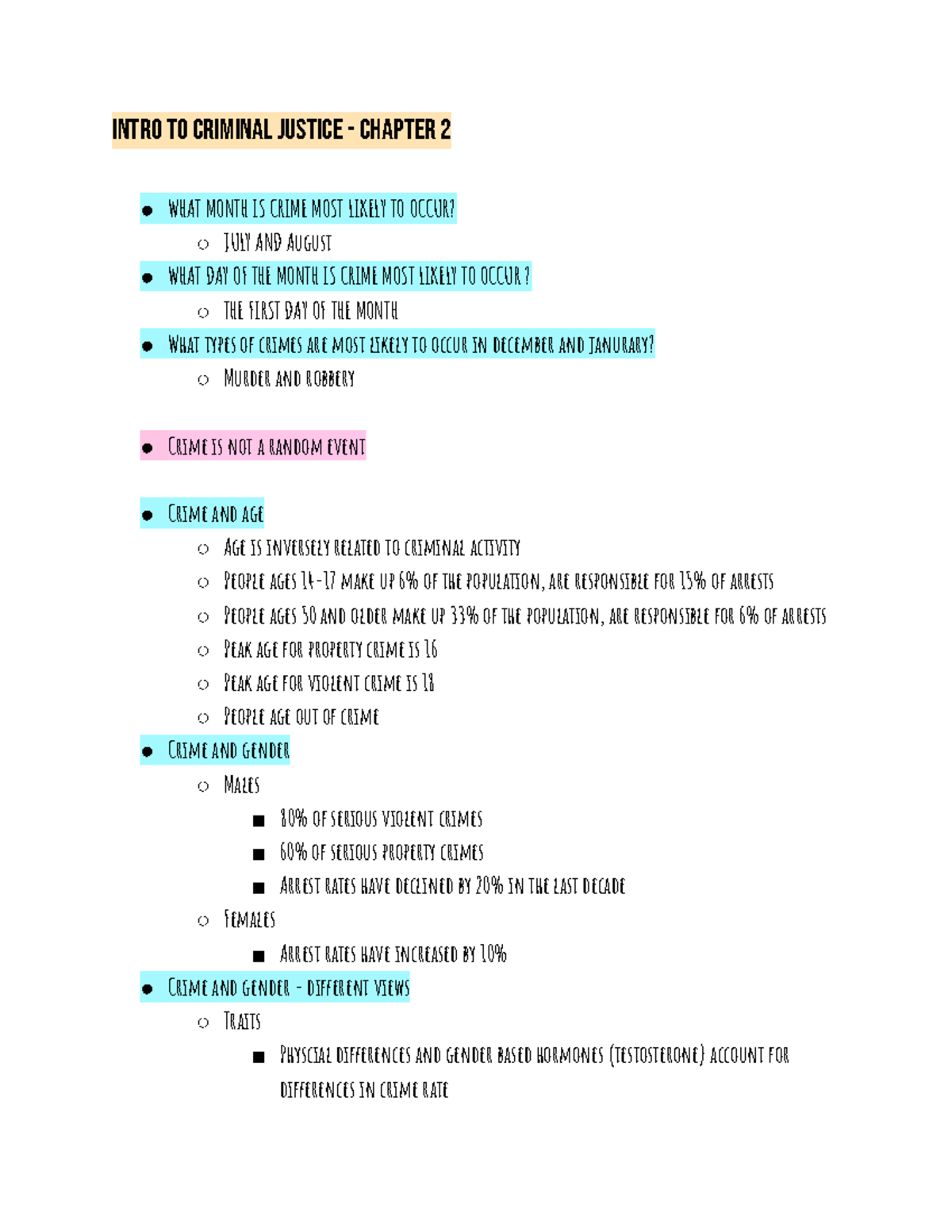 Intro to Criminal Justice (CJ101) Lecture Notes - Chapter 2 Crime ...