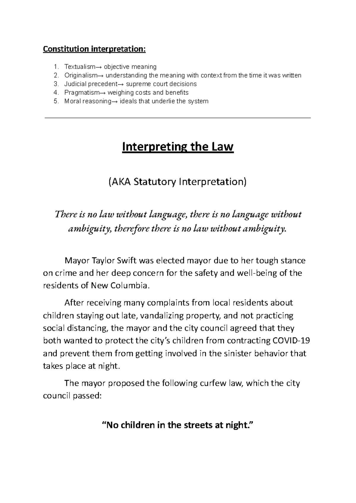 Interpreting the Law - Law details to study - Constitution ...