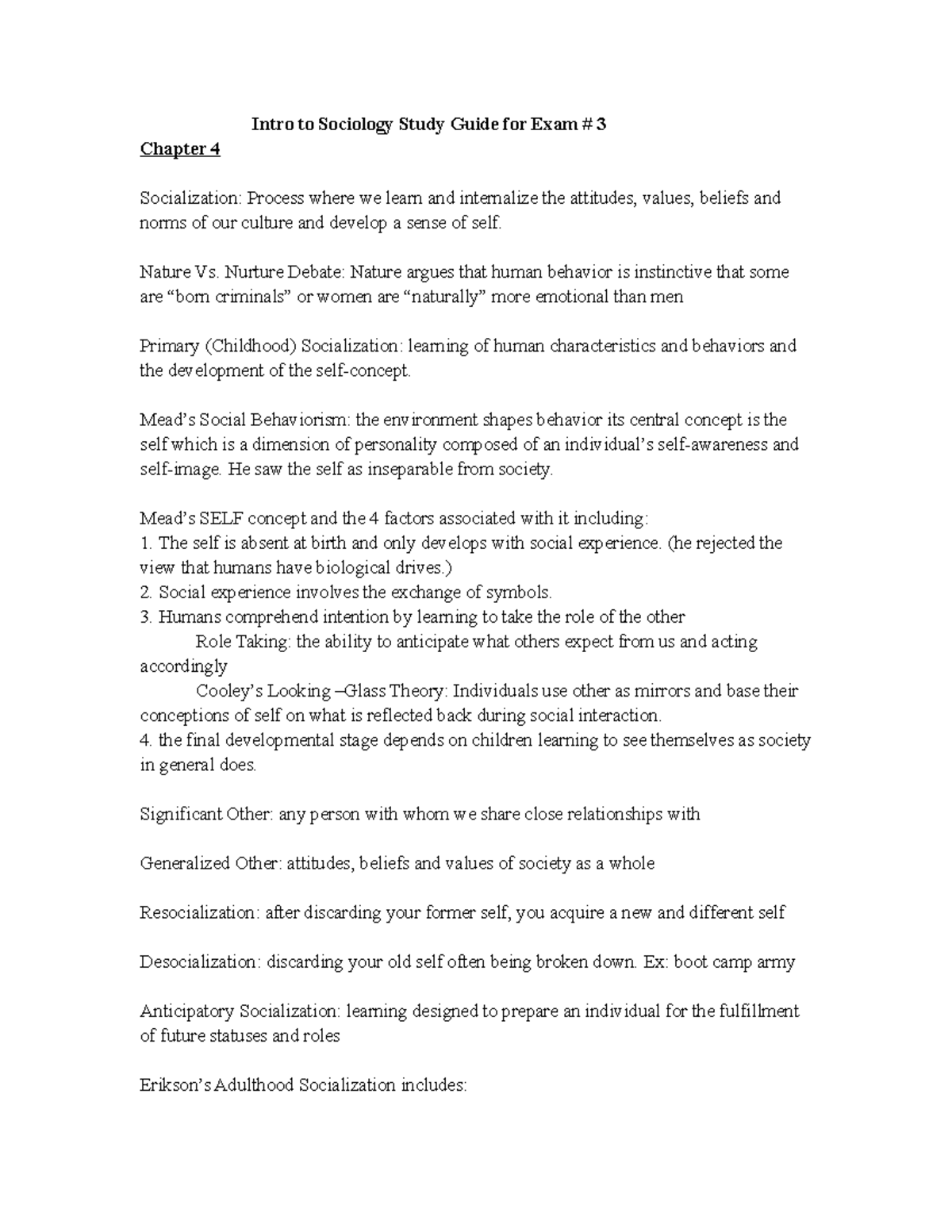 Sociology 101 Study Guide for Exam #3: Key Concepts & Theories - Studocu