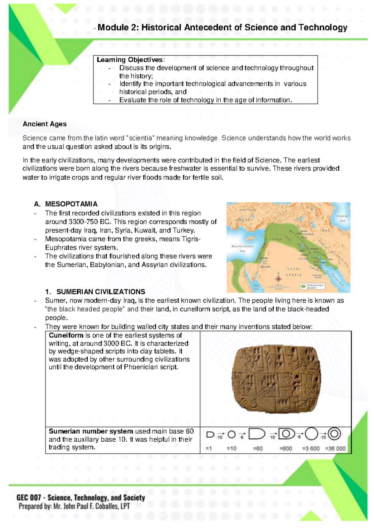 Module 2: Historical Development of Science & Technology - Studocu