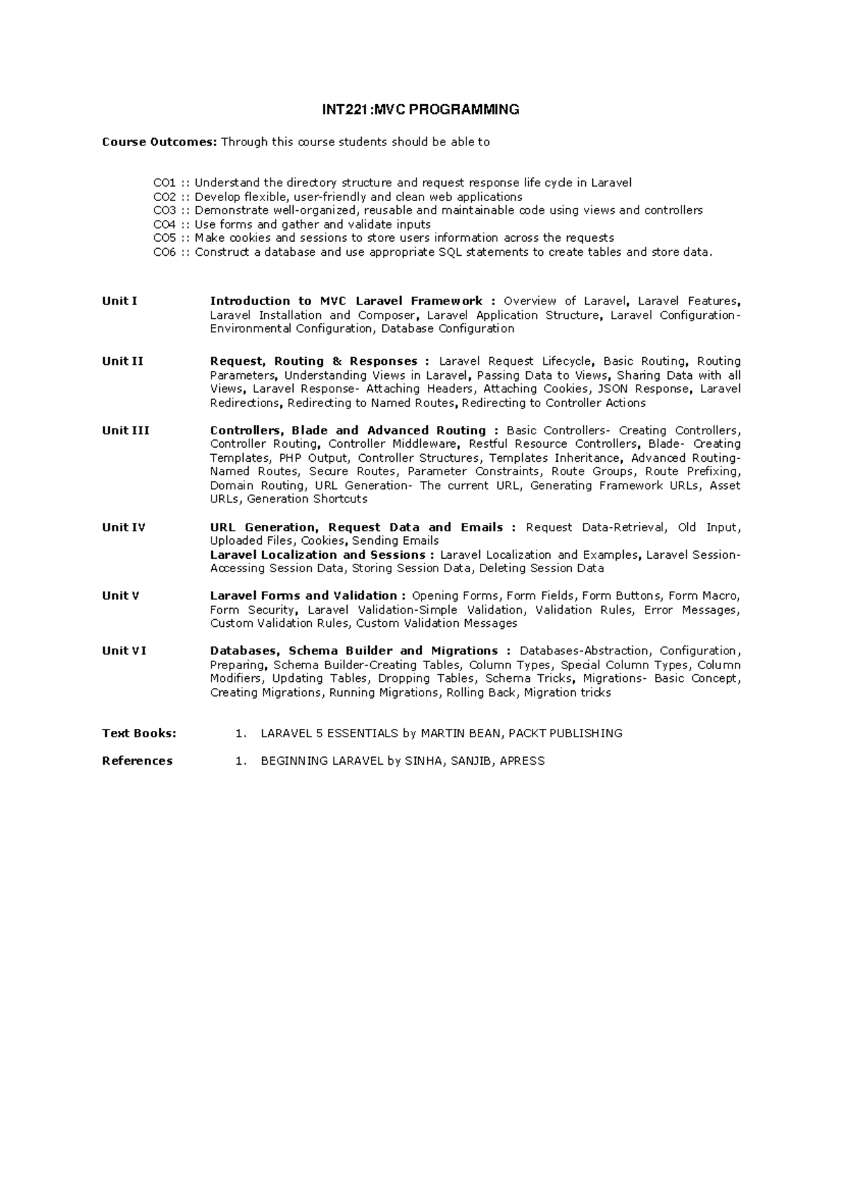 INT221 - Lecture notes 1-3 - INT221:MVC PROGRAMMING Course Outcomes ...