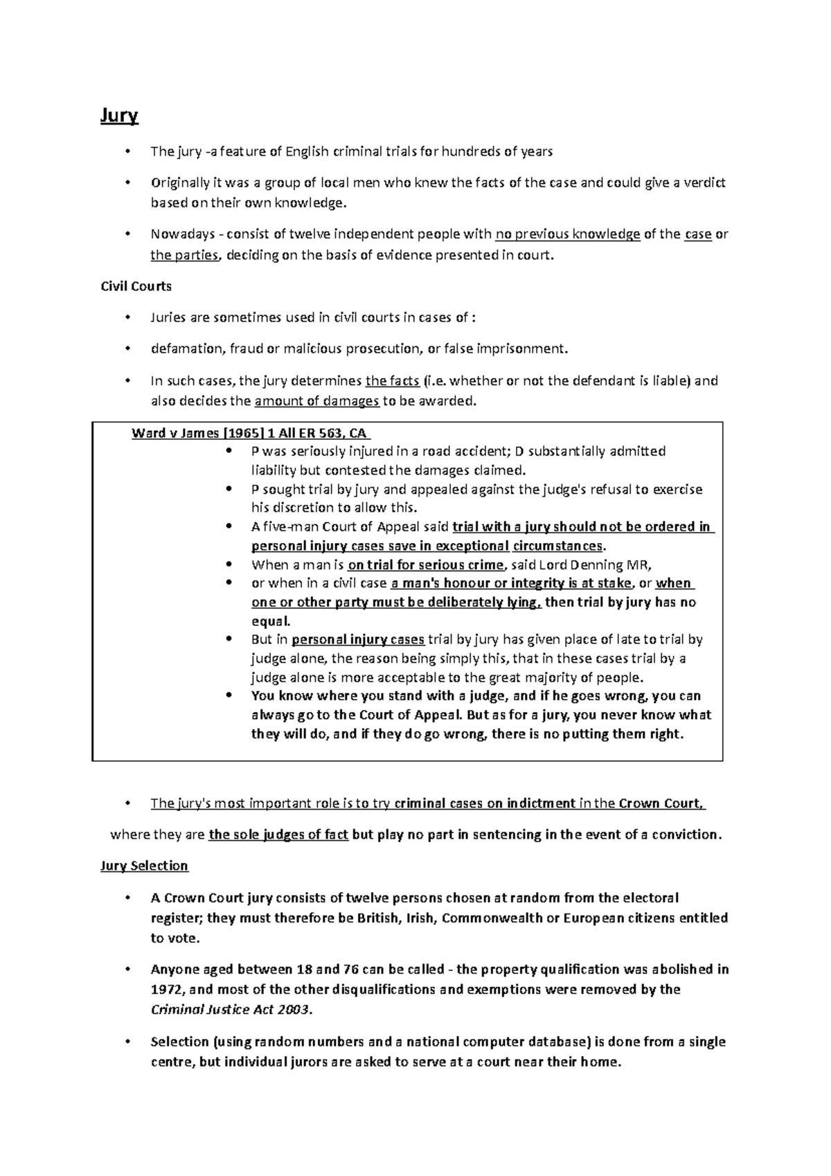 A Jury Lecture - notes for a level - Jury The jury -a feature of ...