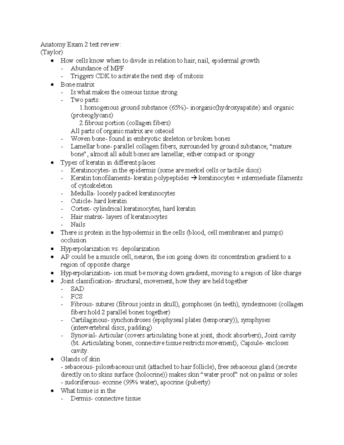 Anatomy Exam 2 Review: Key Concepts and Cellular Processes - Studocu