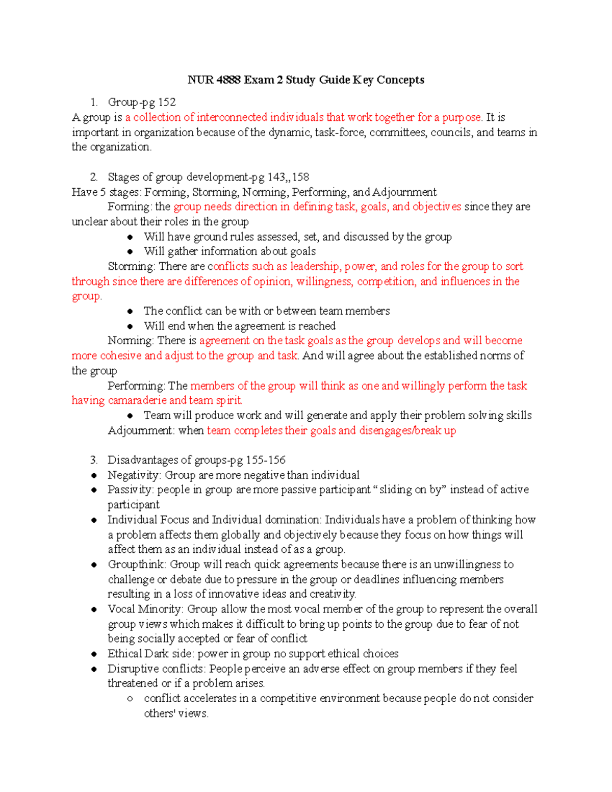 NUR4888 Exam 2 study guide - NUR 4888 Exam 2 Study Guide Key Concepts ...