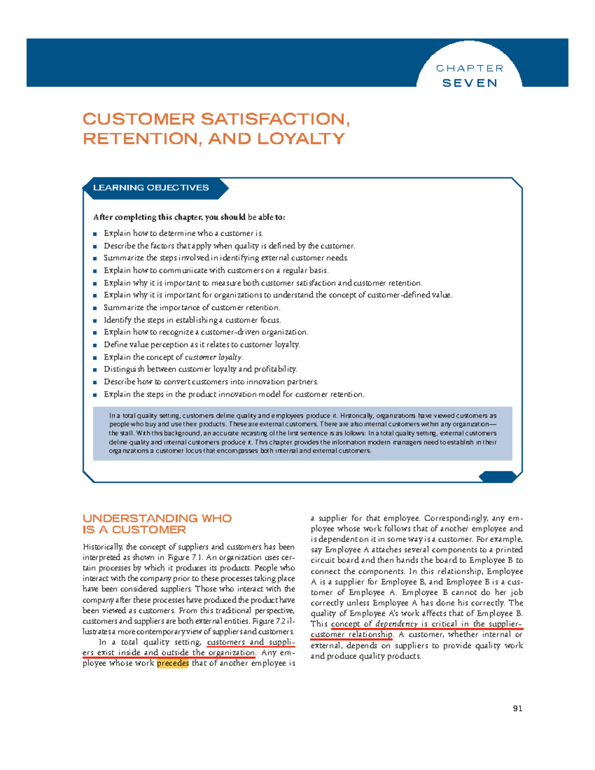 CHAPTER 7: CUSTOMER SATISFACTION, RETENTION, AND LOYALTY STRATEGIES ...
