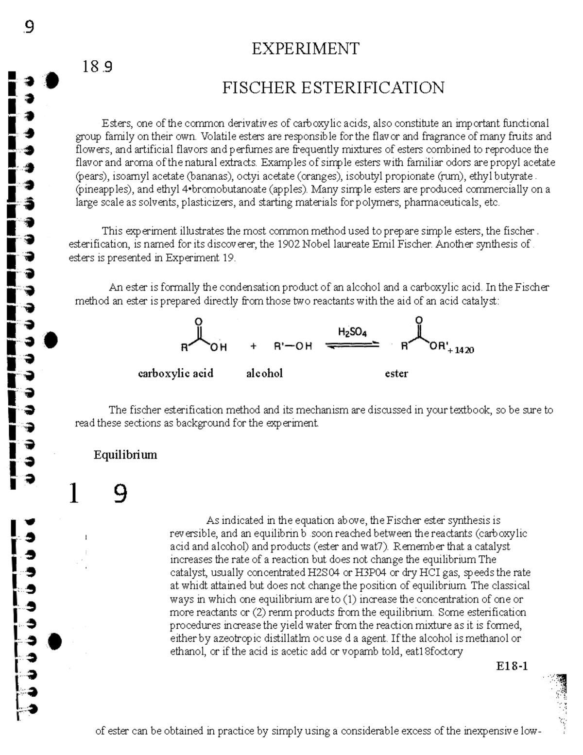 CHEM 210L: Experiment 8 - Fischer Esterification Procedure and Analysis ...