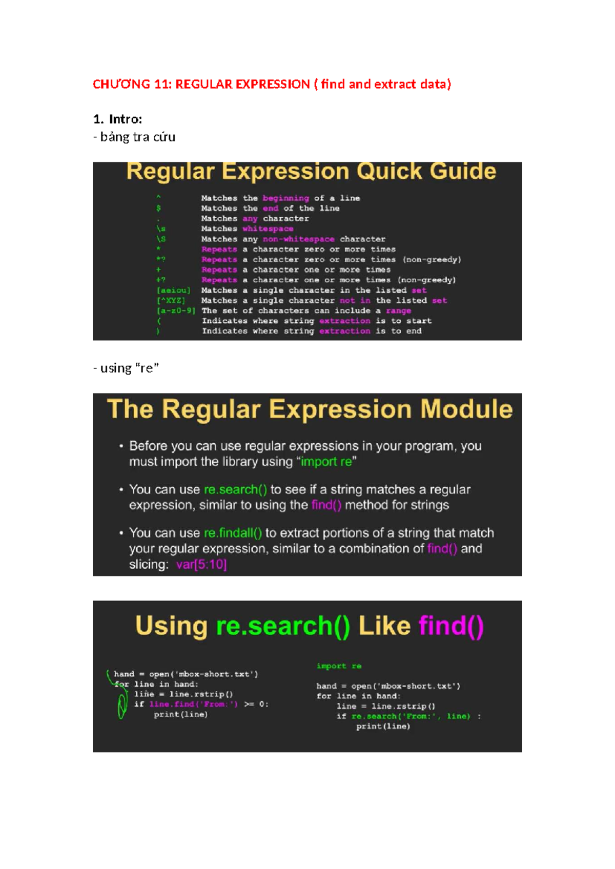 CHƯƠNG 11 Regular Expression - Lập trình python - CHƯƠNG 11: REGULAR ...