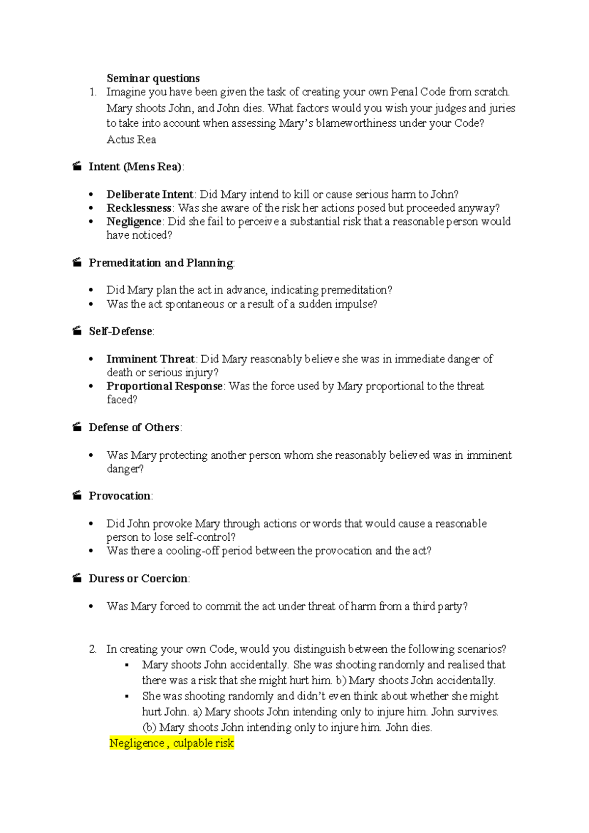 Criminal Law Seminar 1: Key Concepts and Case Analysis - Studocu