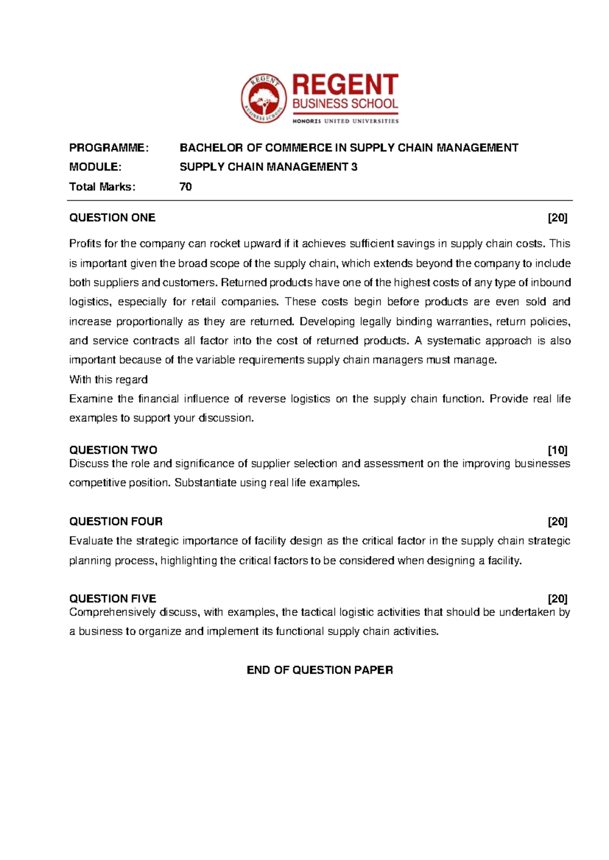 BComSC Supply Chain Management 3 S2 Assignment 2: Key Concepts ...