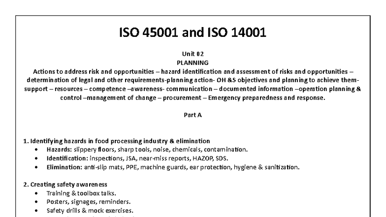 ISO 45001 & ISO 14001 Unit 02: Planning for Risk Management in ...