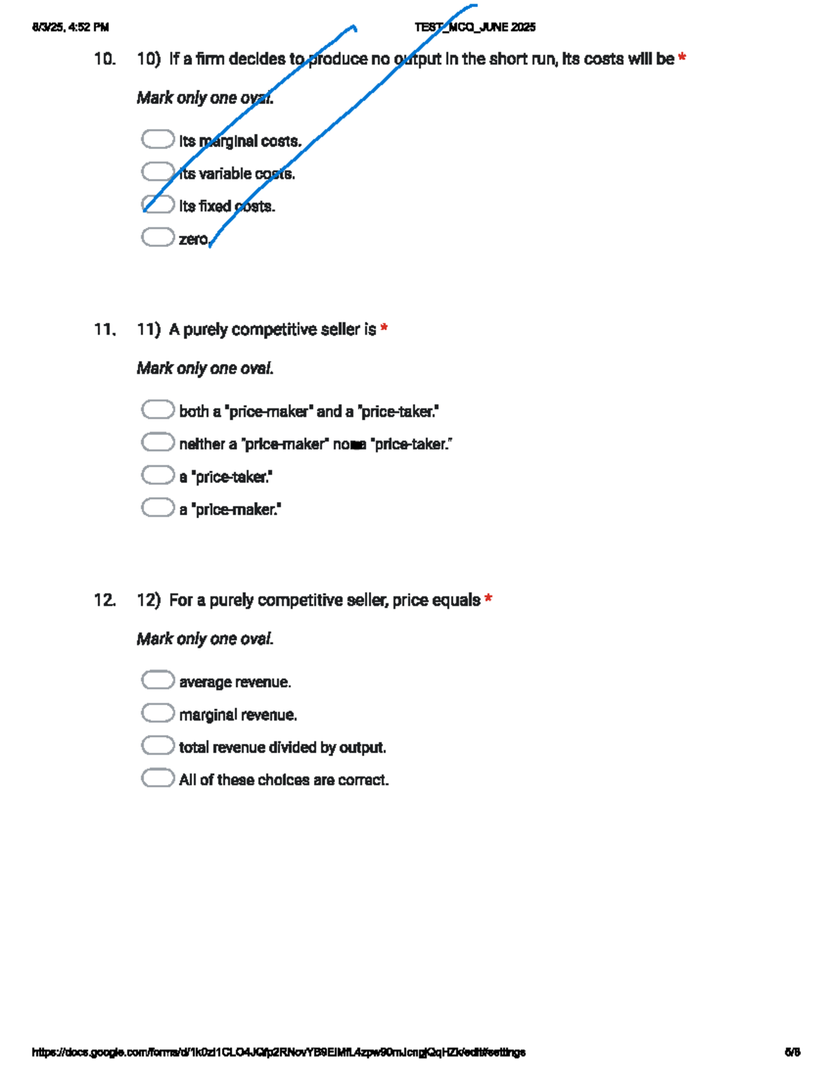 MCQ Test on Market Structures - ECON 101 - June 2025 - Studocu