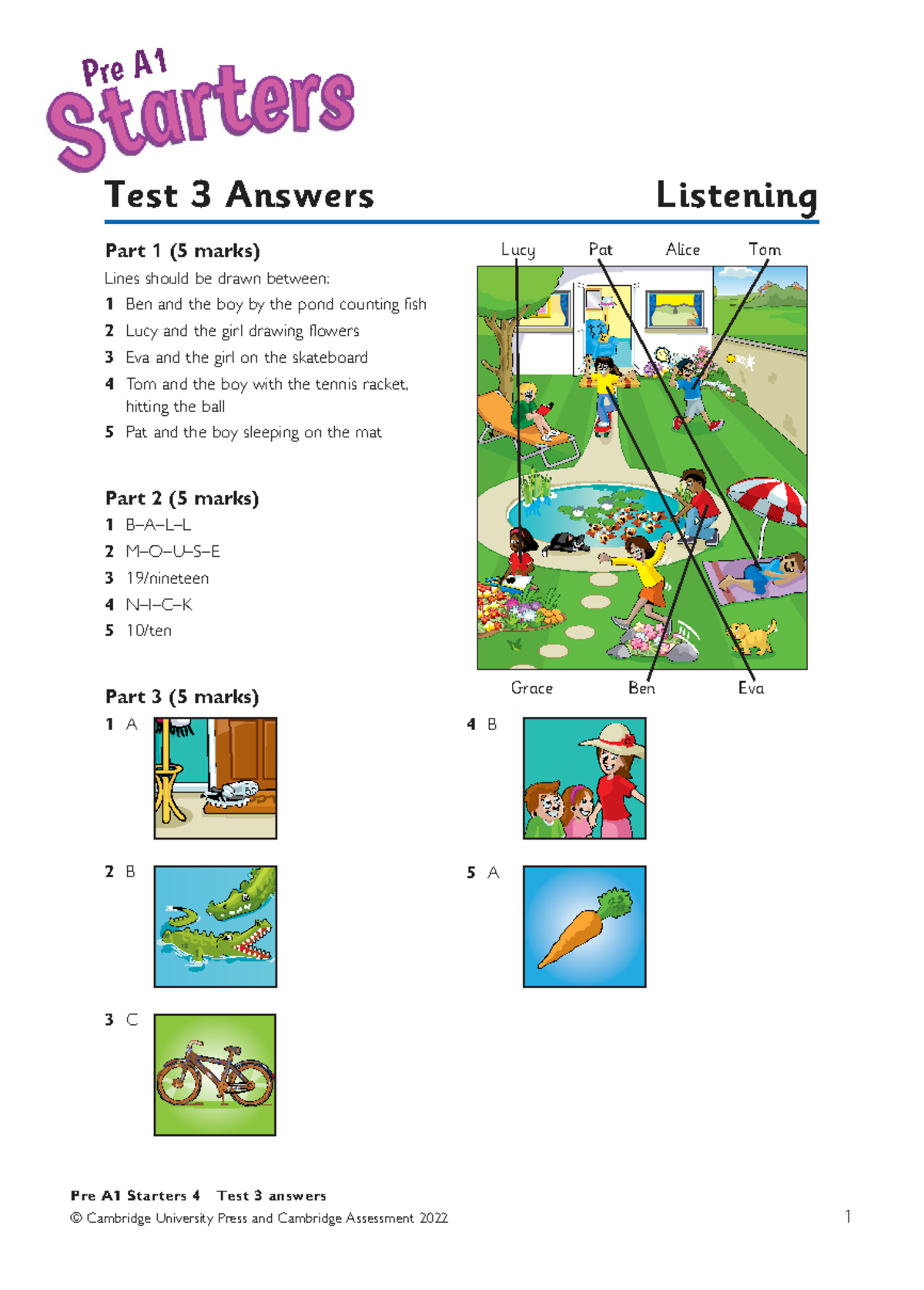 Pre A1 Starters 4 Test 3 Listening & Reading Answers - Studocu