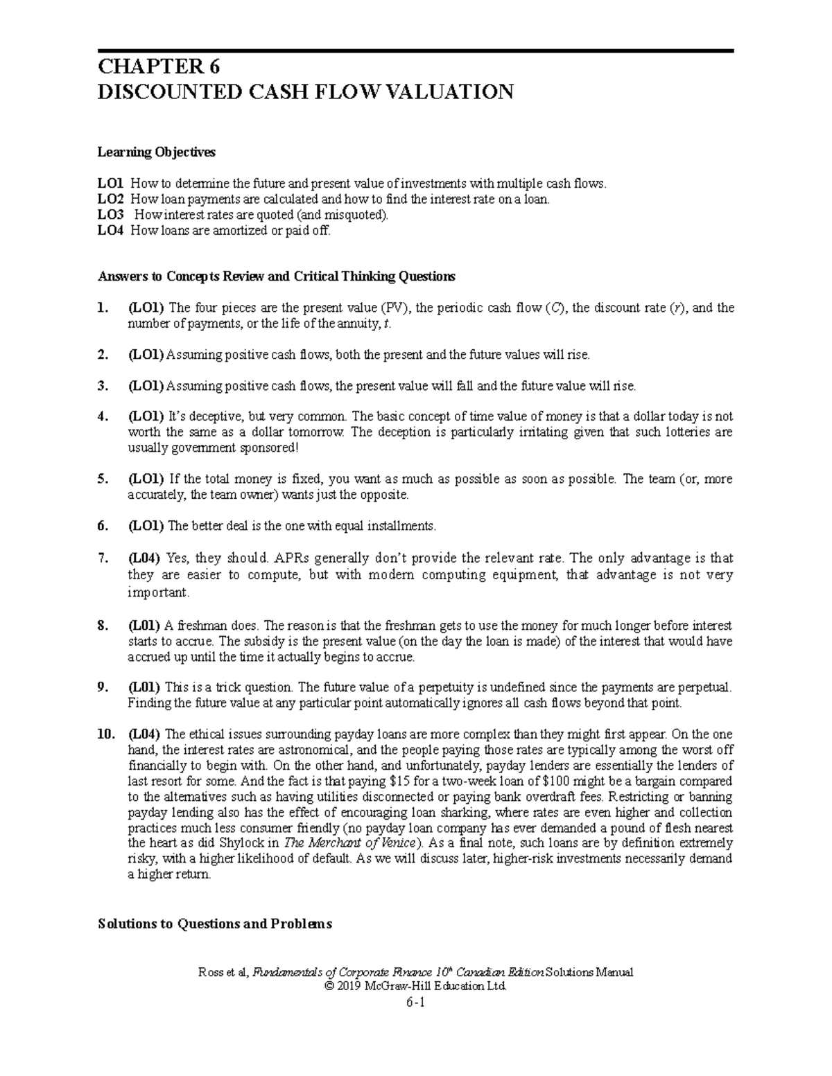 Ross FCF 10ce SM ch06 Final - CHAPTER 6 DISCOUNTED CASH FLOW VALUATION ...