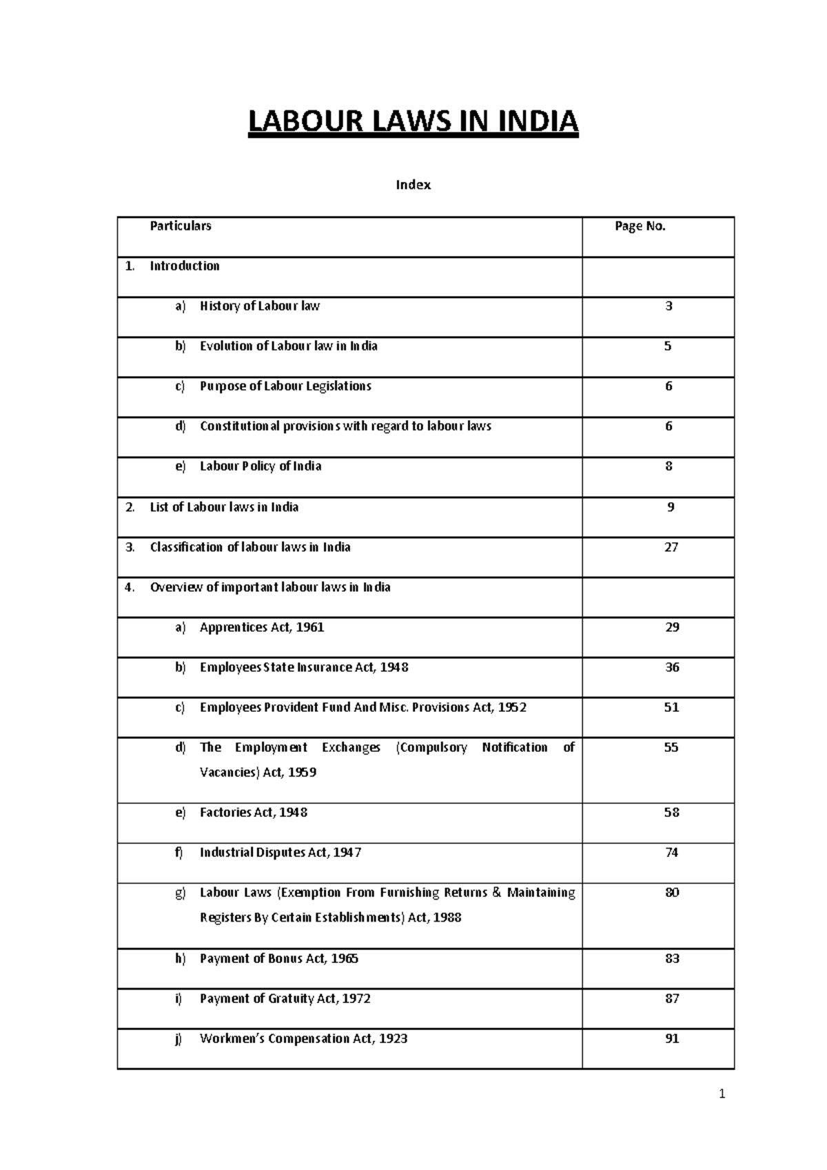 Labour Law Notes: Comprehensive Overview of Indian Labour Legislation ...