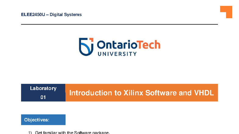ELEE2450U Digital Systems Lab 01: Intro to VHDL & Xilinx Software - Studocu