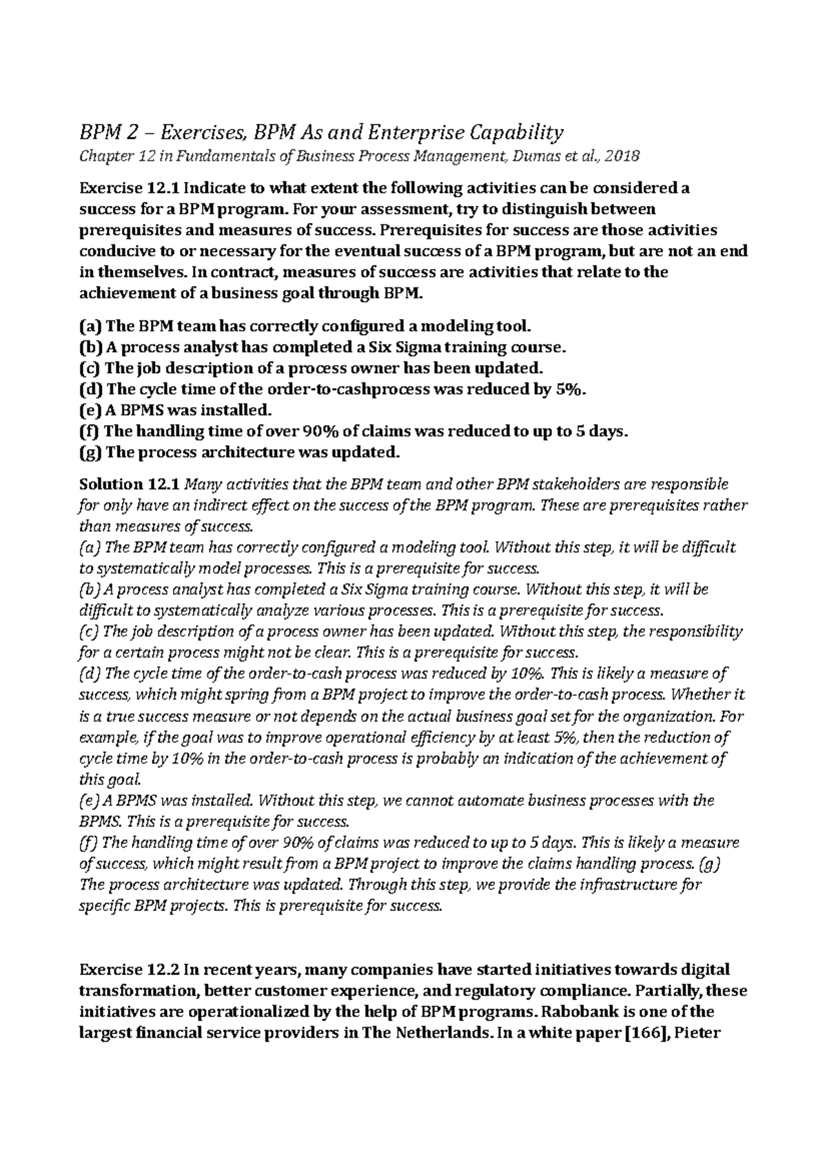 BPM 2 - Exercise Notes for BPM Lecture 2: Success Measures & Strategies ...