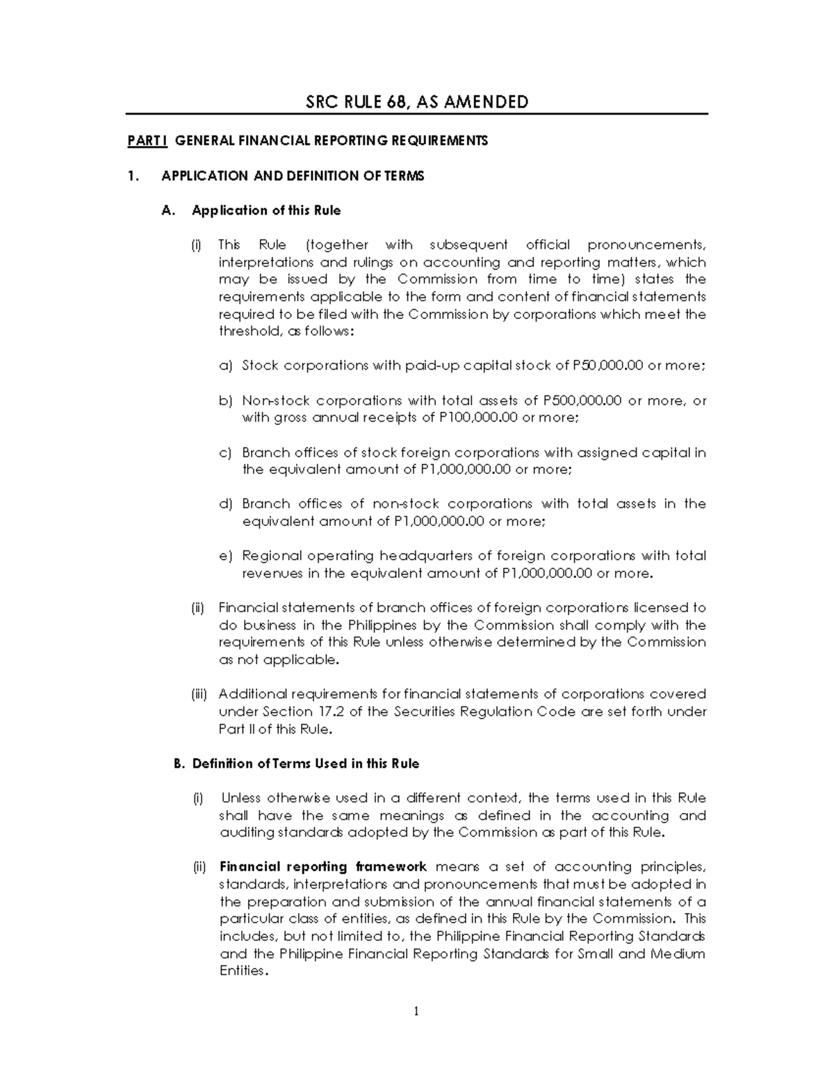 SRC Rule 68: General Financial Reporting Requirements - Notes - Studocu