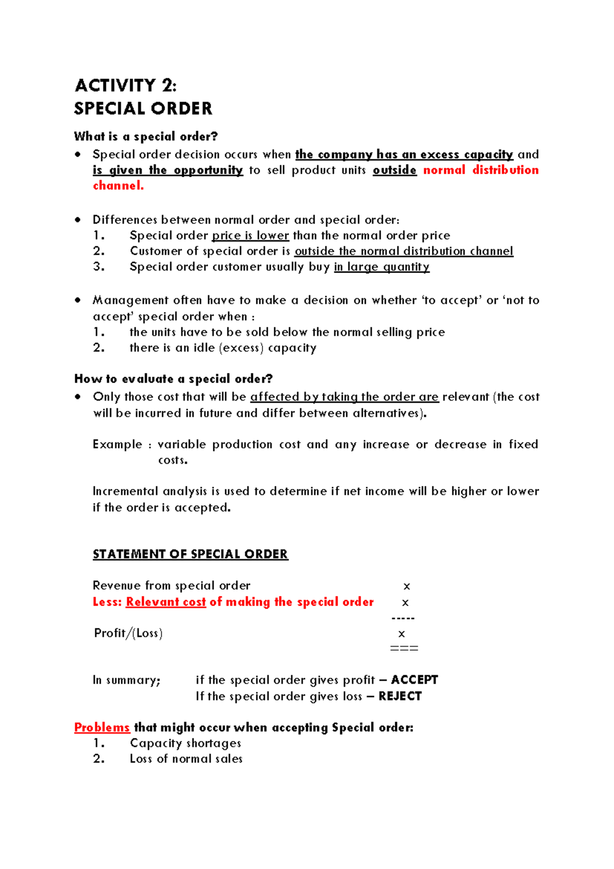 Special Order Analysis and Decision-Making Guide for ACT 2023 - Studocu