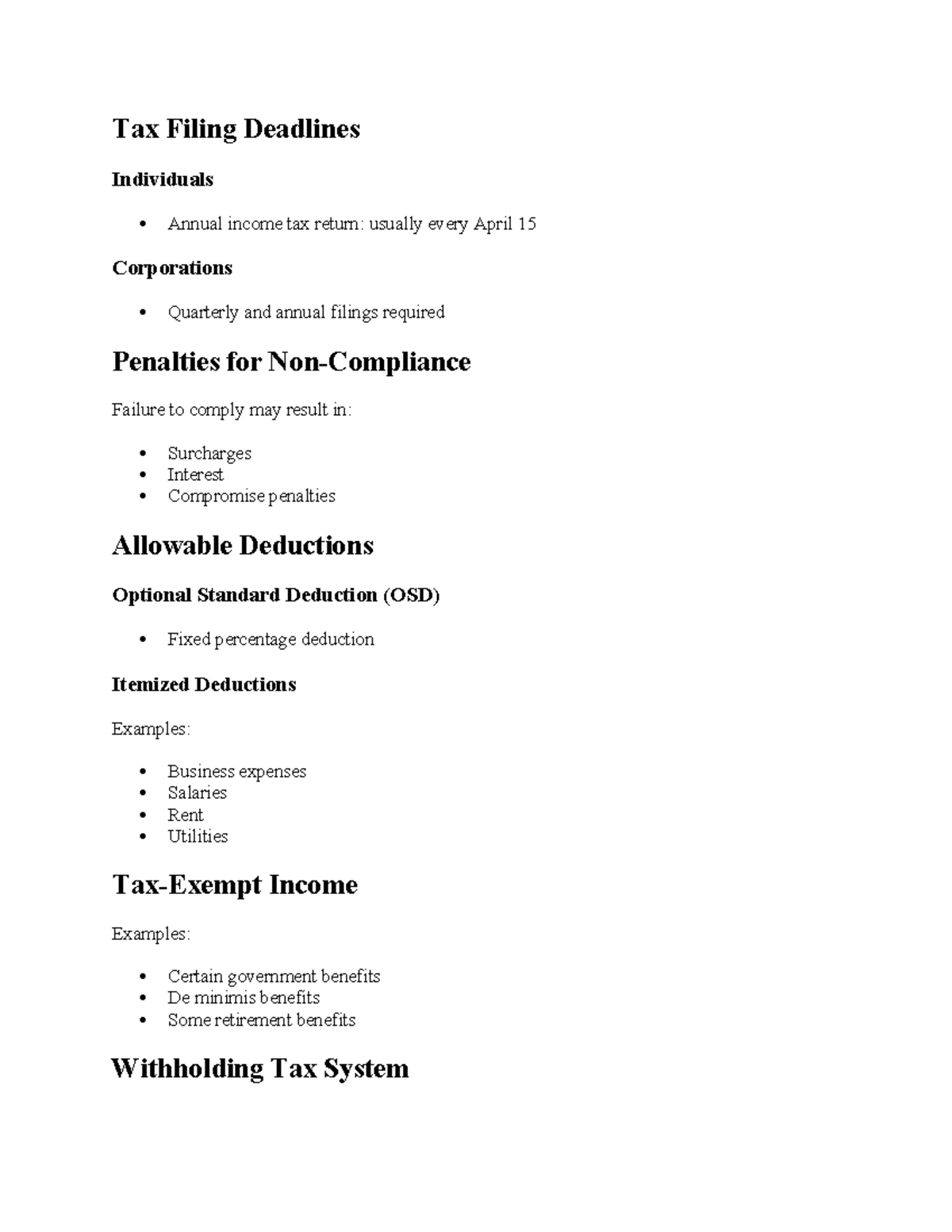Tax 3 - Essential Tax Filing Notes and Deductions Guide - Studocu