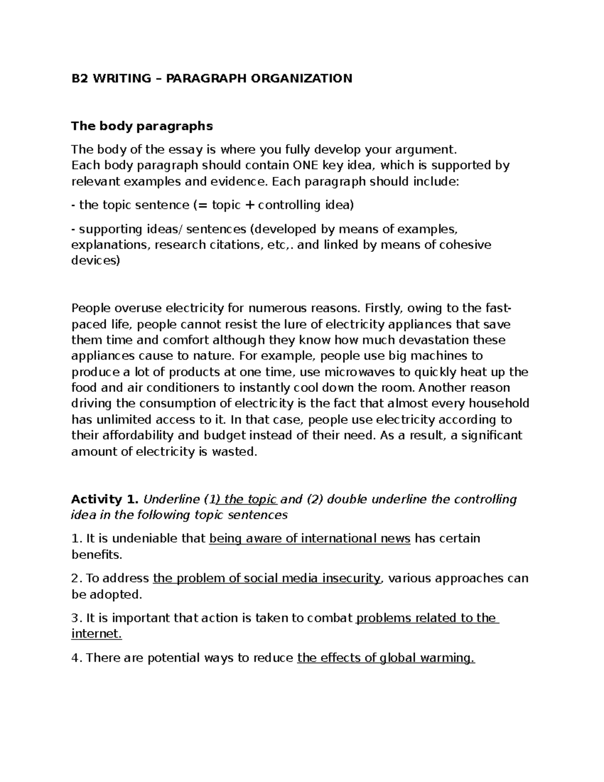 24020789 - B2 Writing: Organizing Body Paragraphs Effectively - Studocu