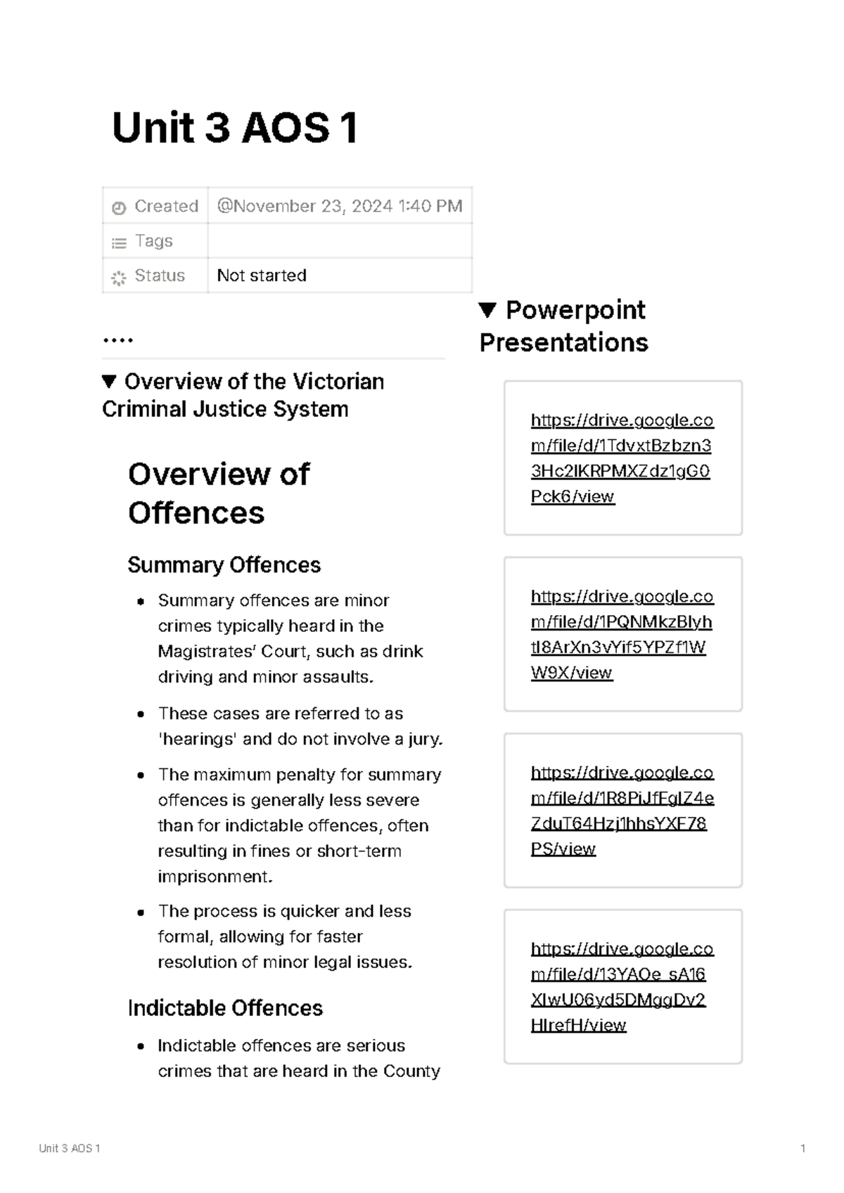 Unit 3 AOS 1: Overview of the Victorian Criminal Justice System - Studocu