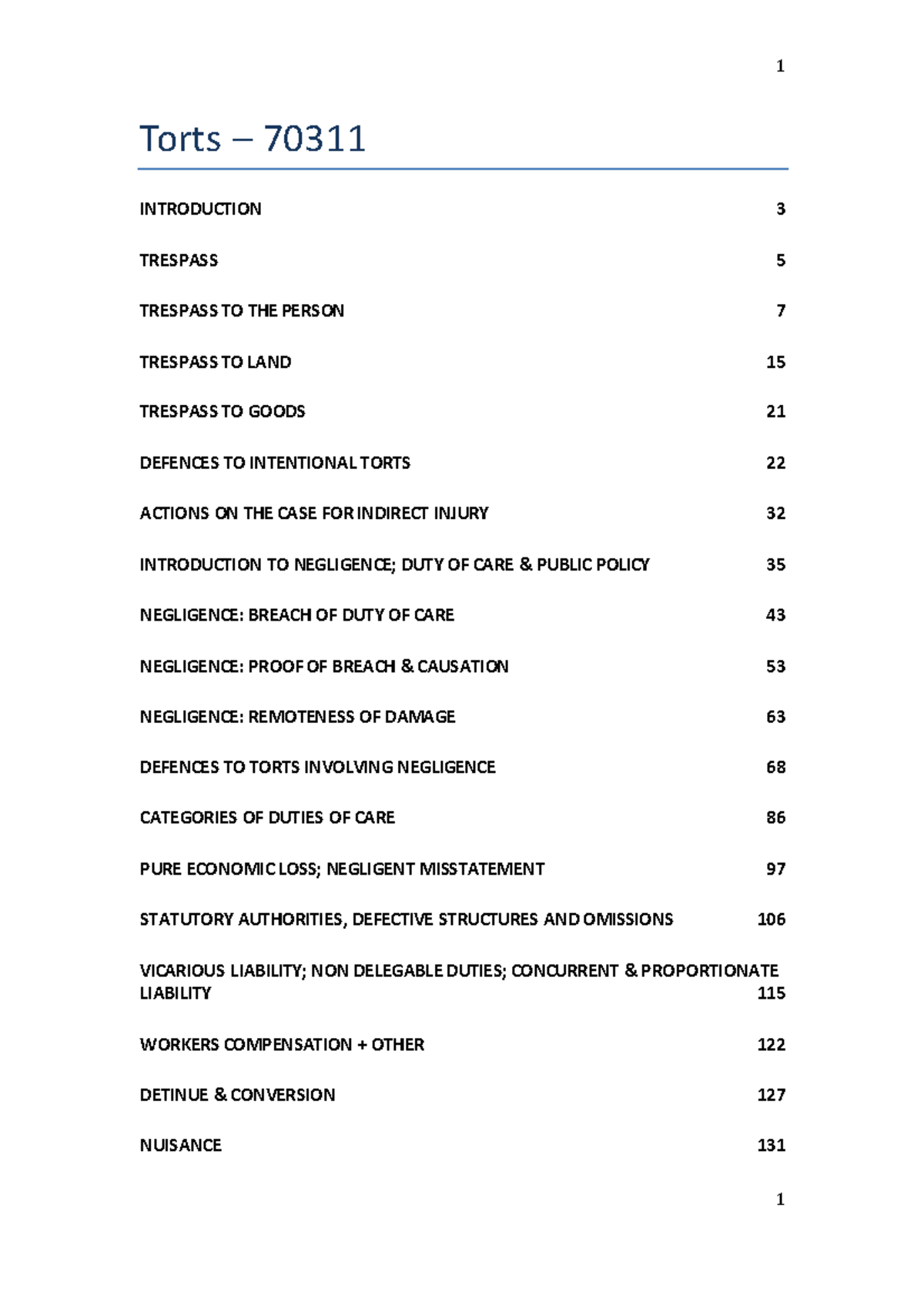Torts 70311 Final Exam Review: Key Concepts and Case Summaries - Studocu