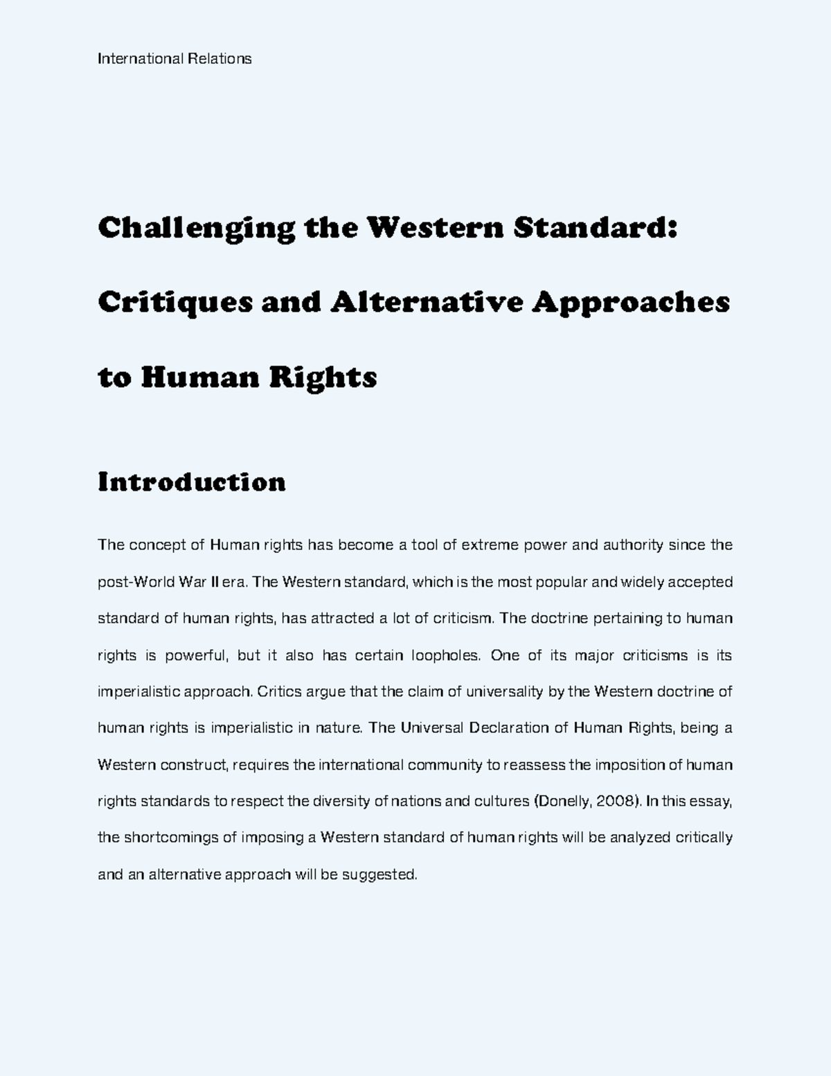Critiquing Western Human Rights Standards: Alternatives and Challenges ...