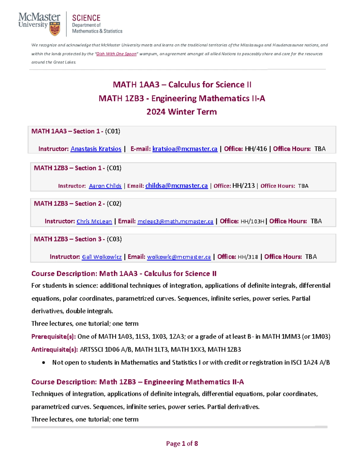 Test 2 February 2014, answers - Math 1AA3/1ZB3 Test #2 (Version 1 ...