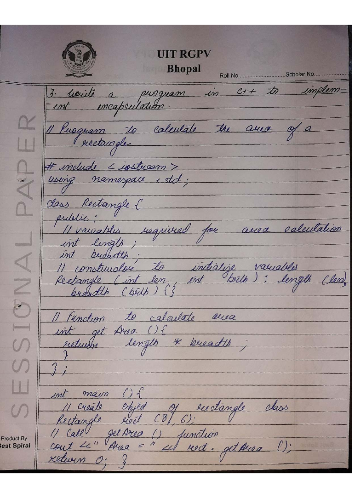 UIT RGPV Bhopal Lab Work: Programs on Encapsulation, Inheritance, and ...
