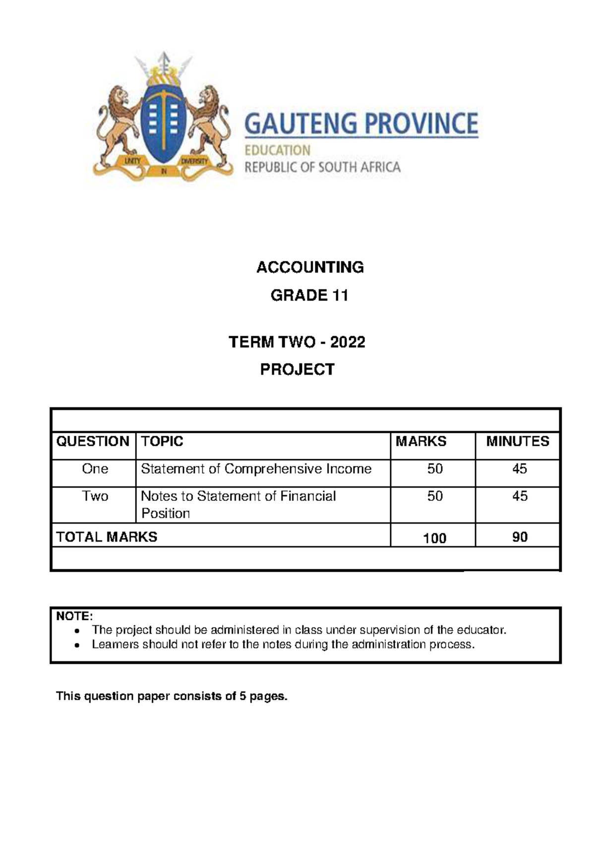 Accounting Project Grade 11 Term 2 2022: Comprehensive Income ...