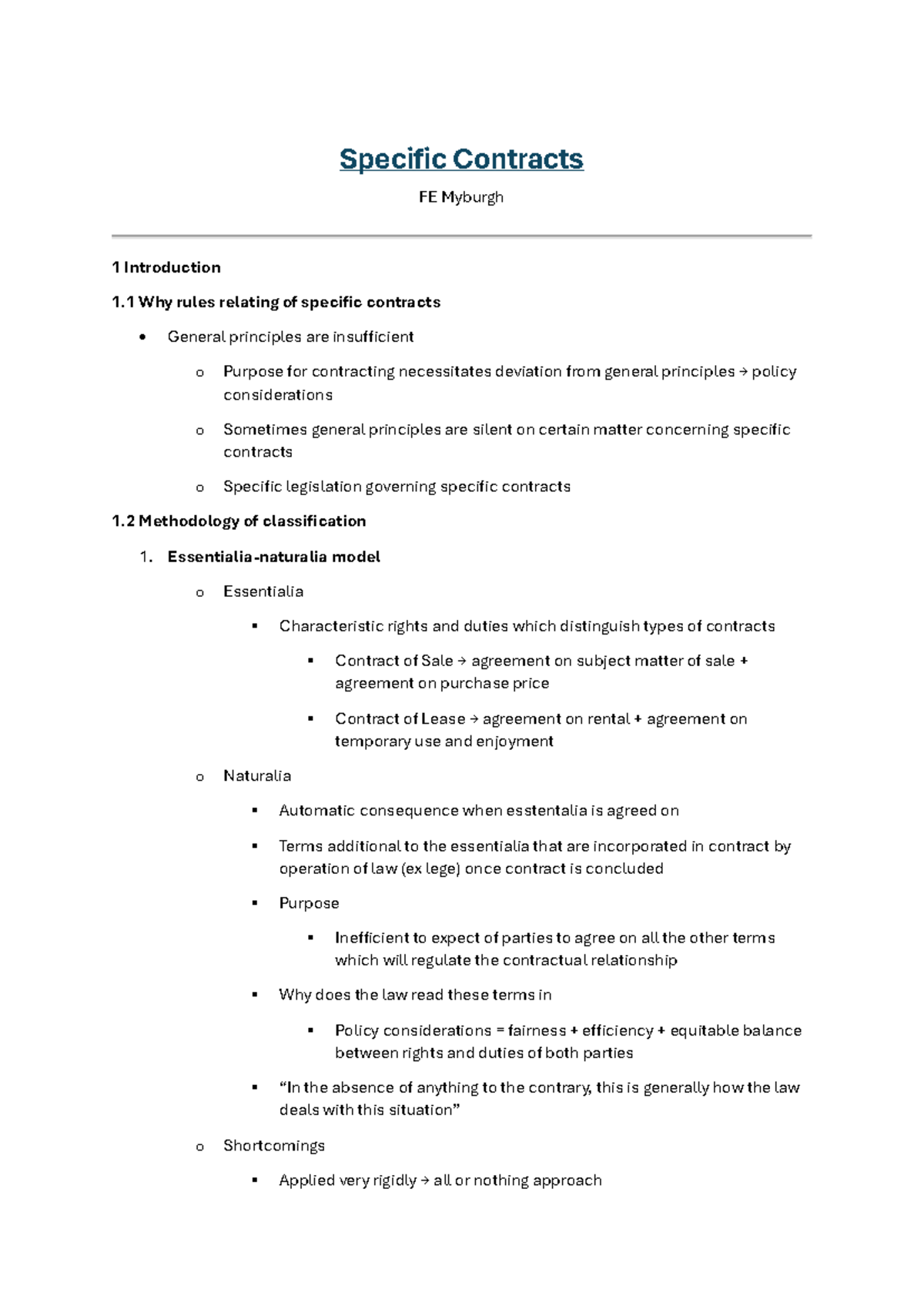 Specific Contracts Study FE Myburgh: An In-Depth Analysis - Studocu