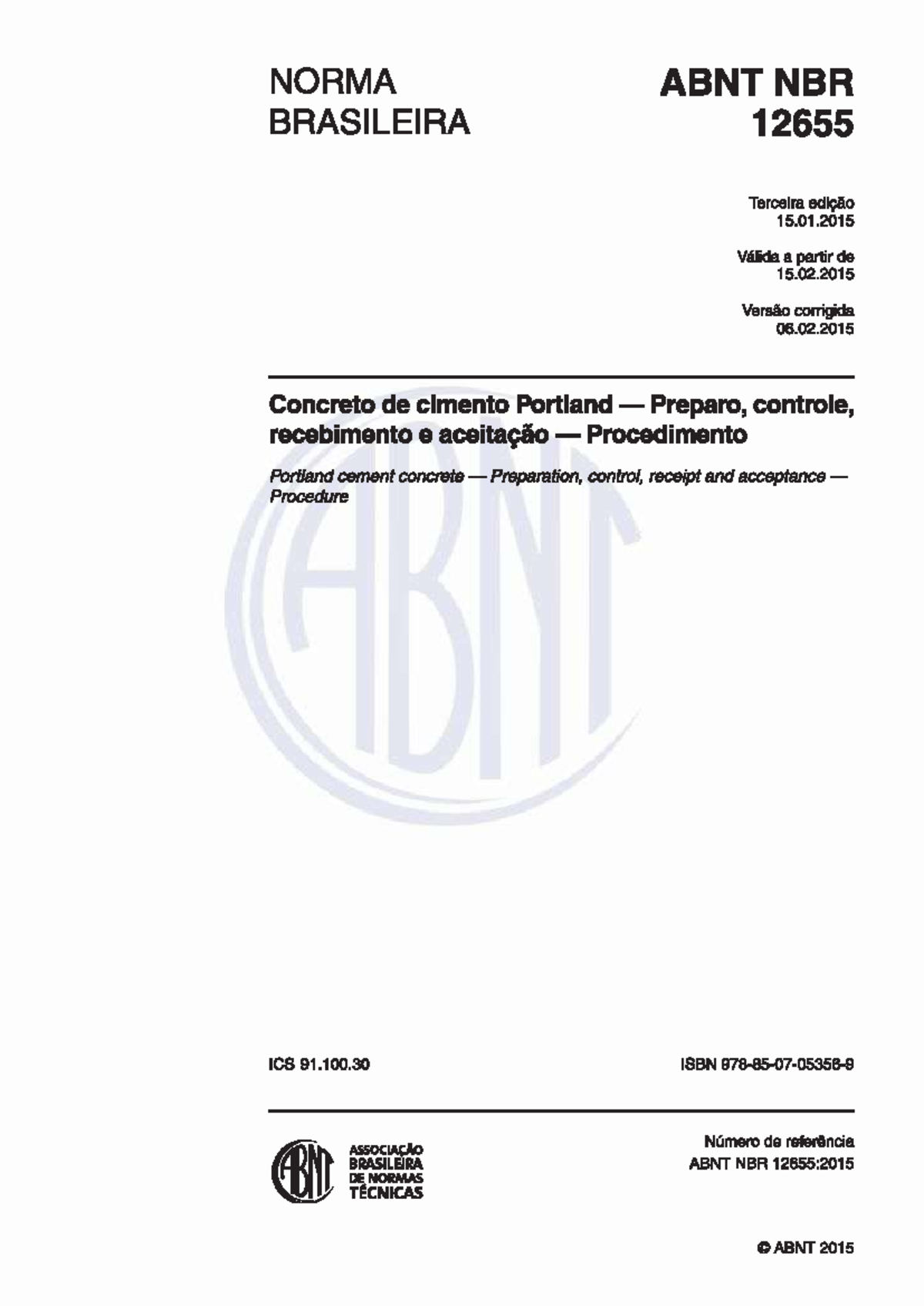 Norma ABNT NBR 12655:2015 - Concreto Portland e Procedimentos de ...