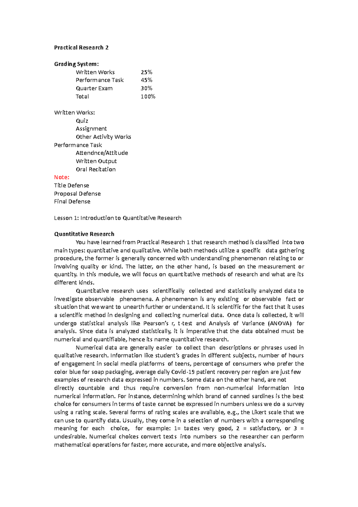 Practical Research 2: Intro to Quantitative Research (2023) - Studocu