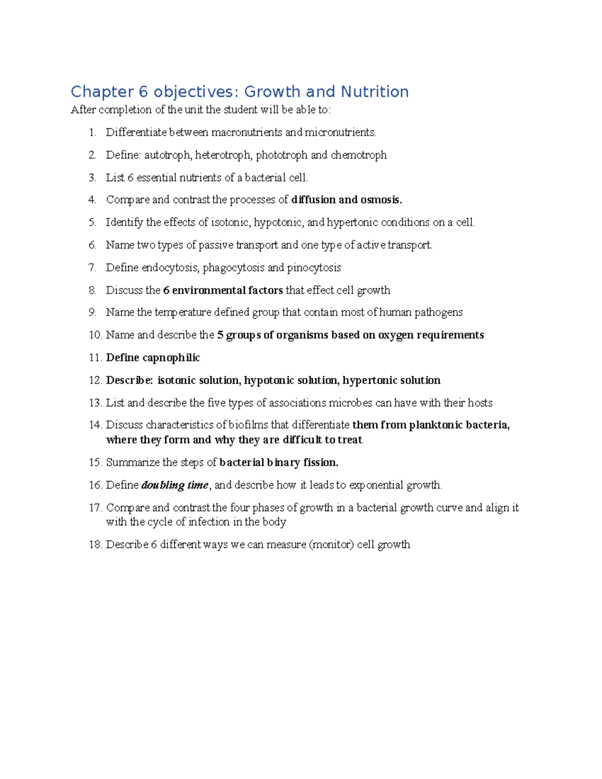 Chapter 6 objectives Growth and Nutrition - Chapter 6 objectives ...