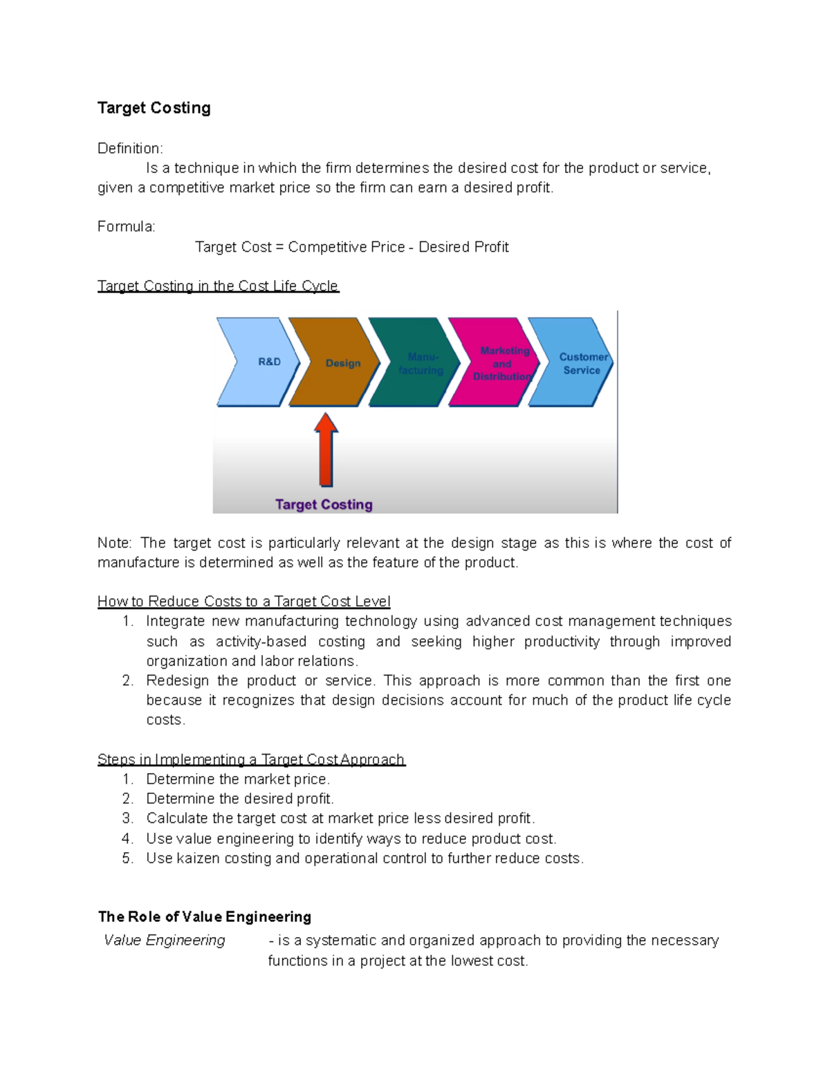 Target Costing Overview and Strategies for Inbound 6669 - Studocu
