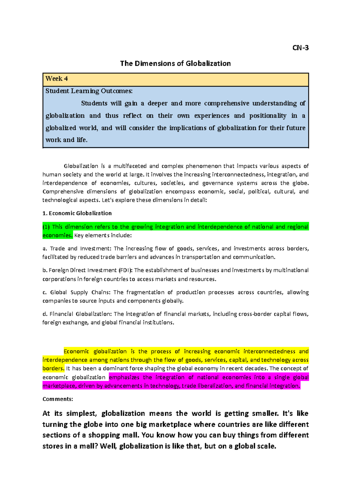CN-3 Dimensions of Globalization: Understanding Economic, Social, and ...