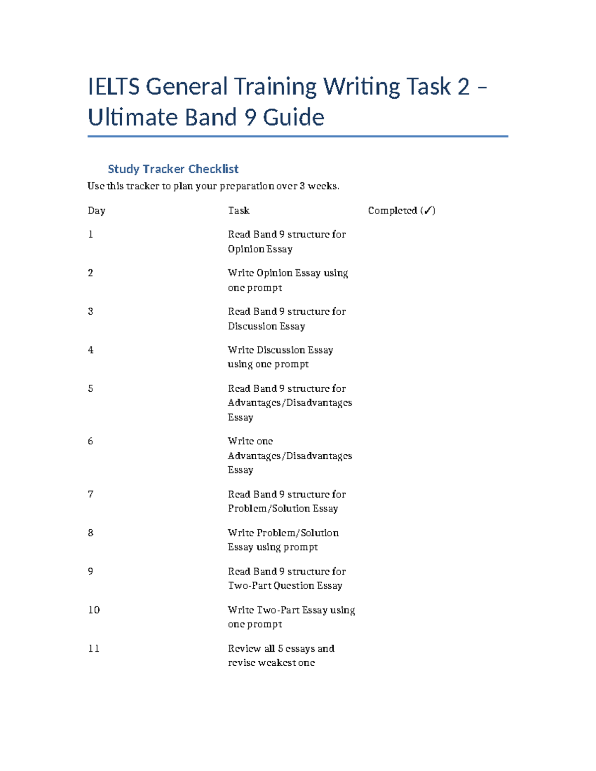 IELTS GT Writing Task 2 Band 9 Prep Tracker Guide - Studocu