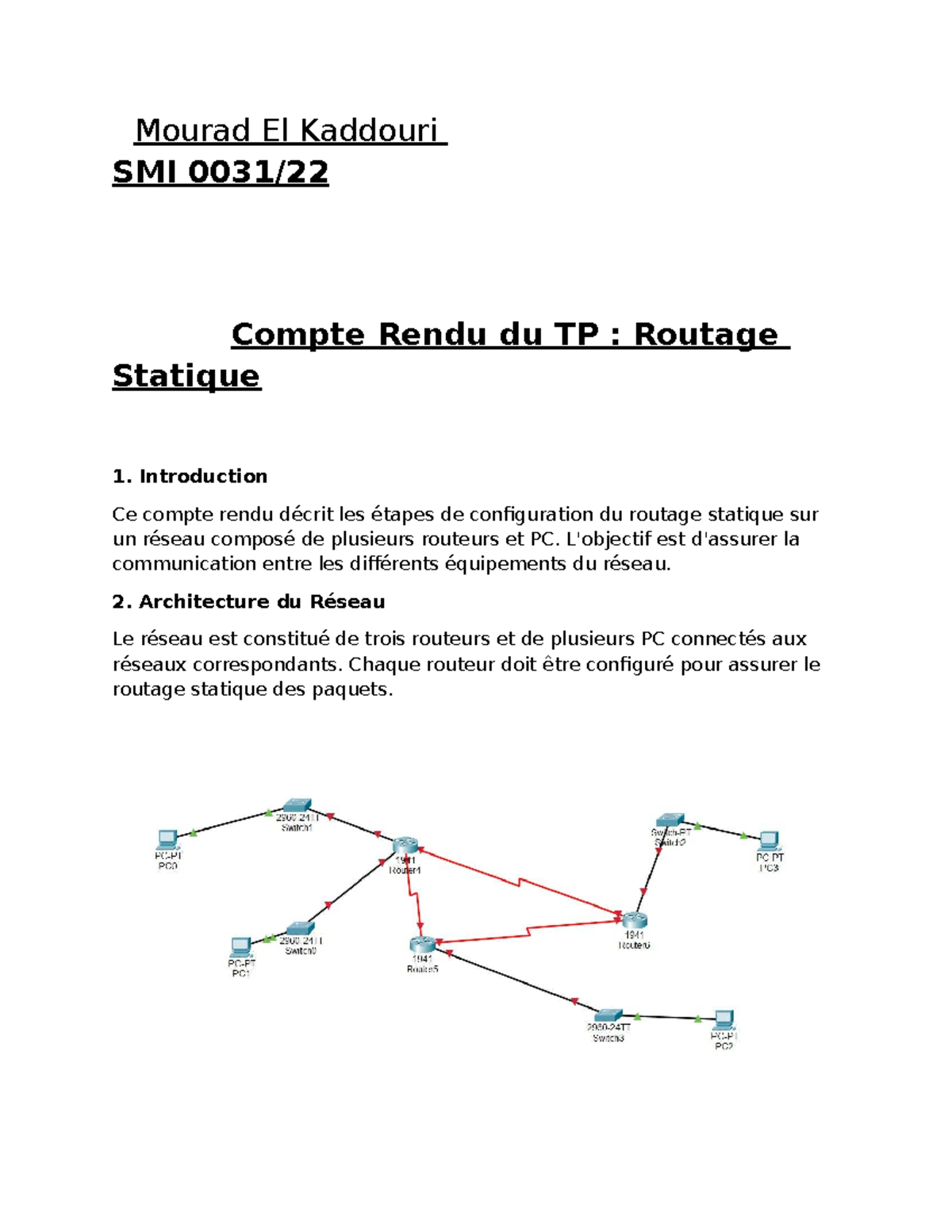 Compte Rendu TP2 SMI 0031: Routage Statique dans un Réseau - Studocu