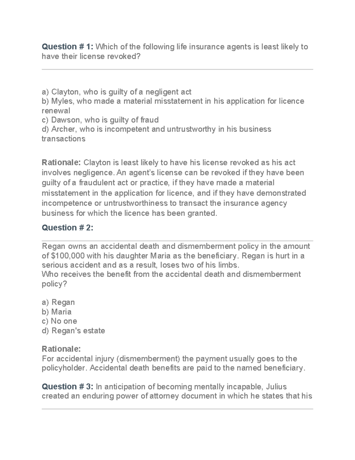 Ethics Mock Test for Life Insurance Agents (Course Code: LLQP) - Studocu