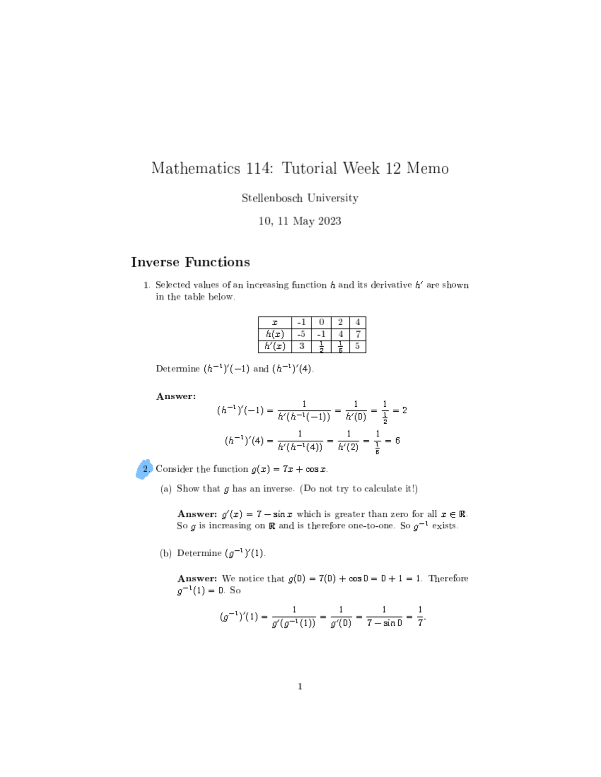 Tut 12 - Weekly Tutorial Notes on Functions and Limits - Studocu