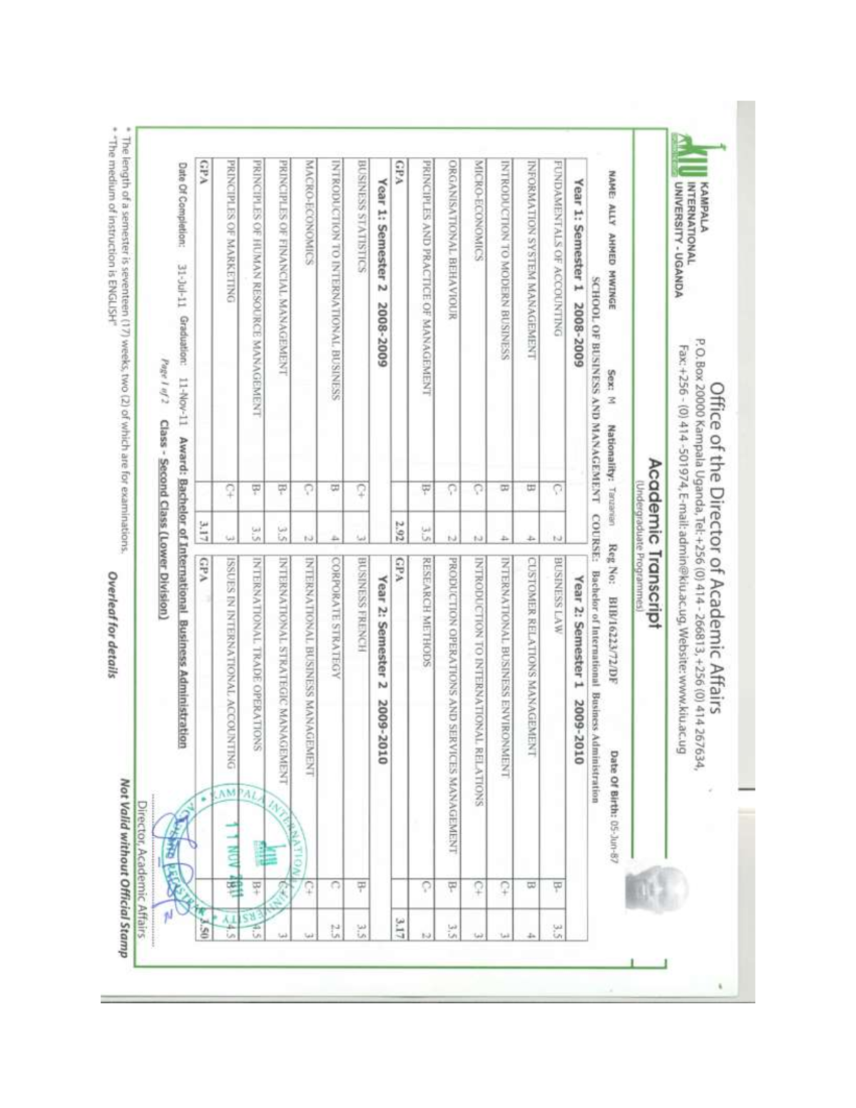 Bachelor of International Business Administration Transcript - 2023 ...