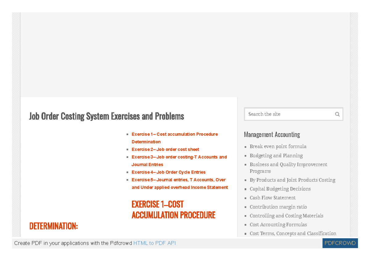 Job Costing Problems & Solutions in Management Accounting (ACCT 101 ...
