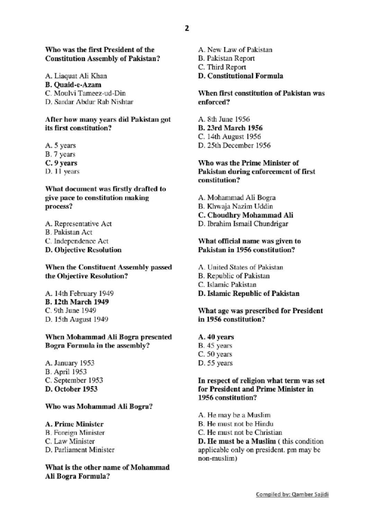 Pak study Pakmcqs - MCQs based notes - 2 Who was the first President of ...