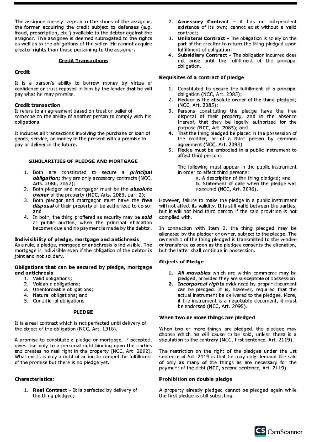 Pledge and Mortgage: Key Concepts and Legal Framework (CS) - Studocu
