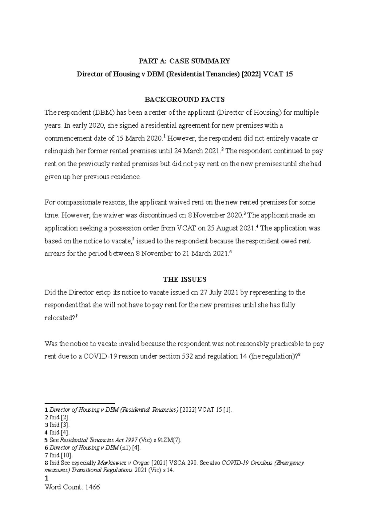 BLB1101 VCAT Assessment 2: Case Summary Assignment Instructions - Studocu
