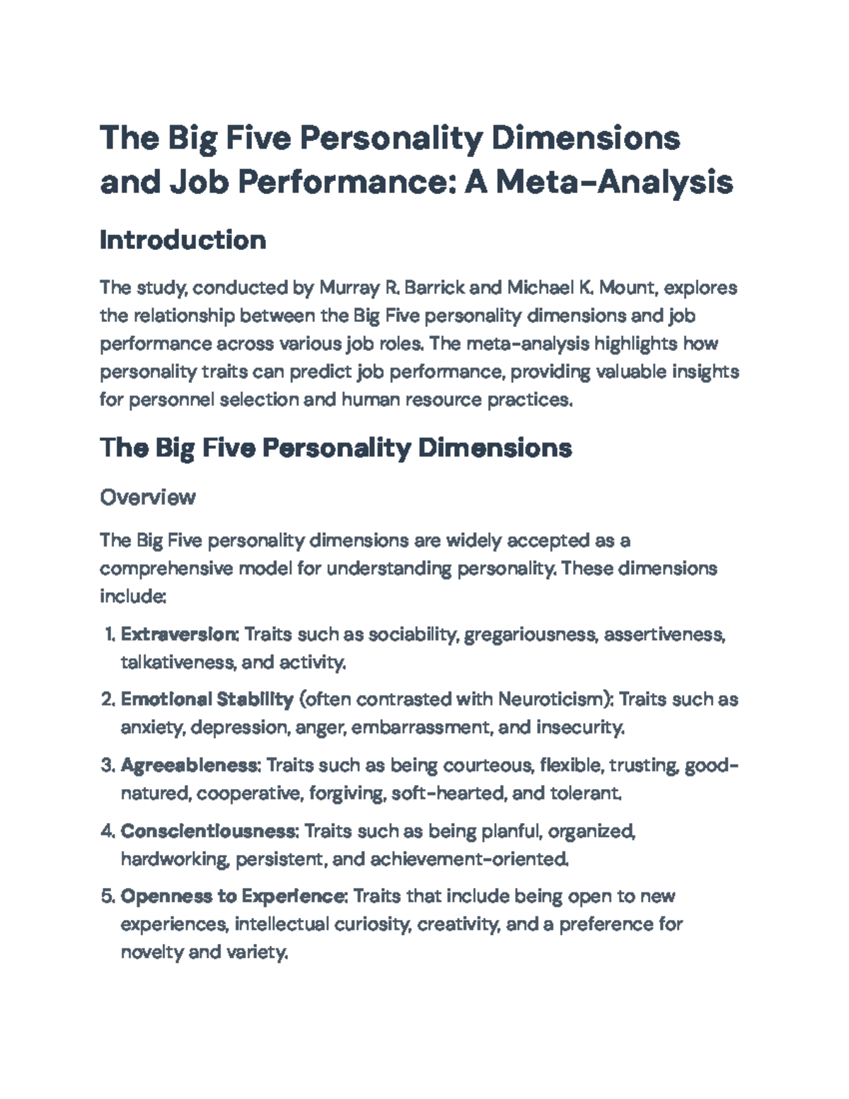 The Big Five Personality Dimensions and Job Performance: A Meta ...