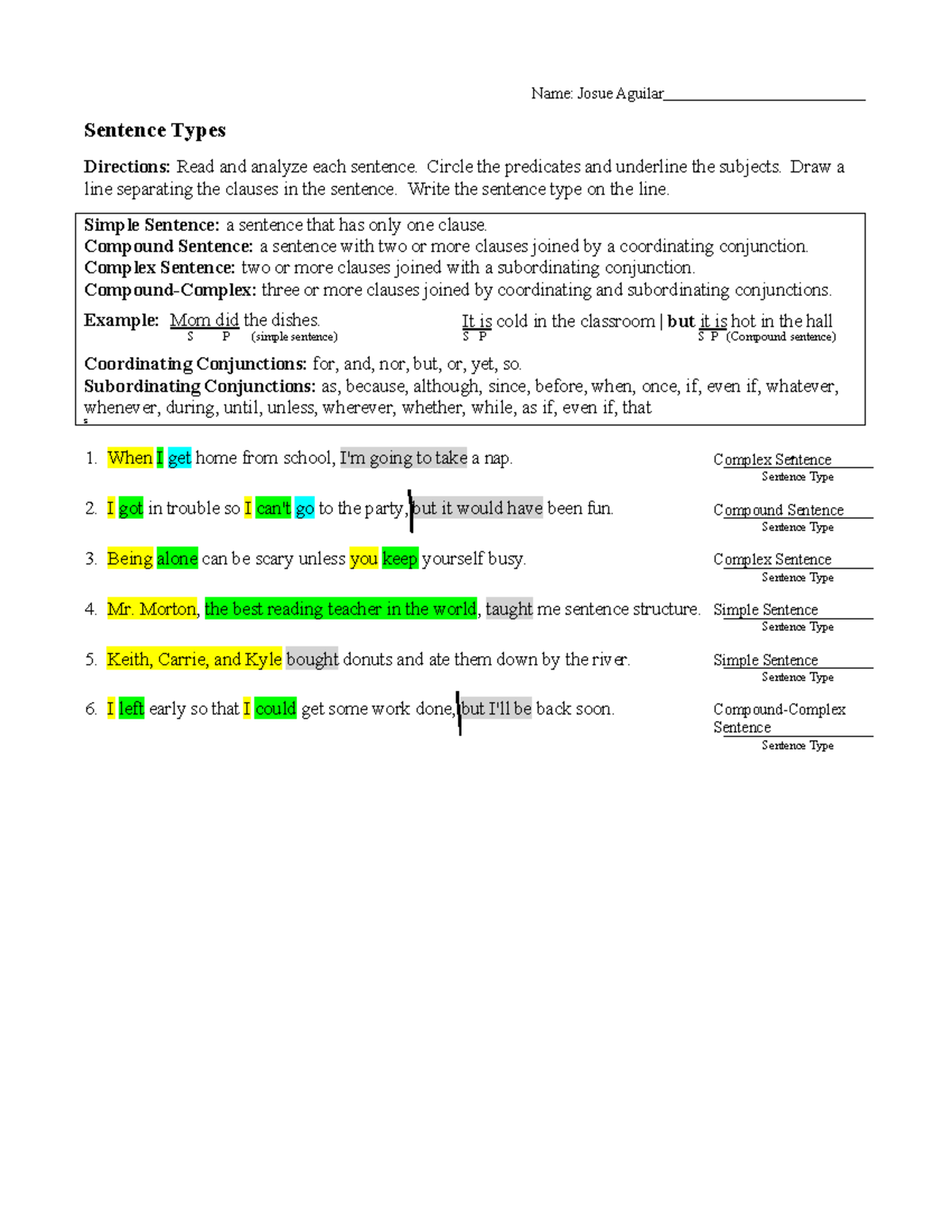 Sentence Types Analysis: Simple, Compound, and Complex - Josue Aguilar ...