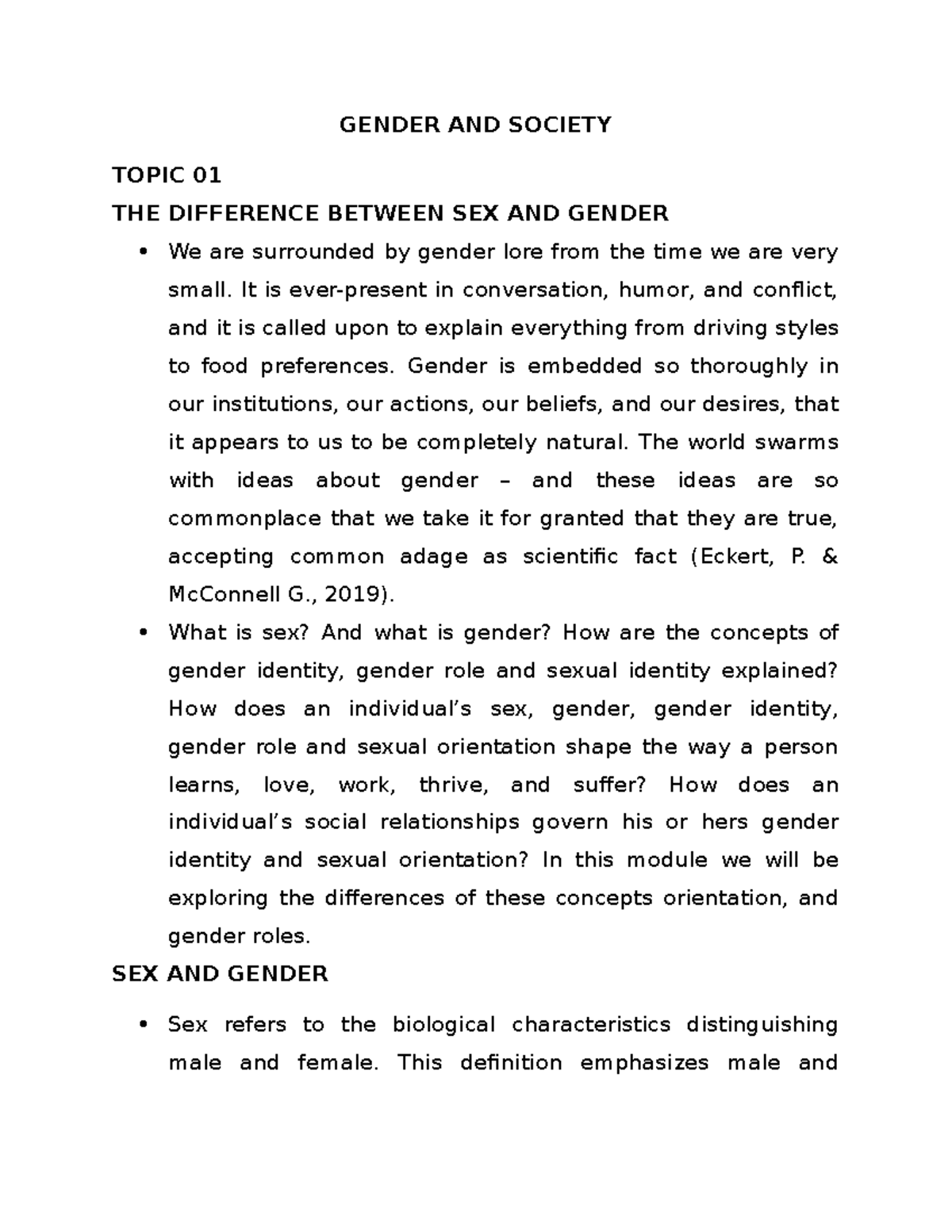 Gender and Society: Topic 1 - Understanding Sex vs. Gender Concepts ...